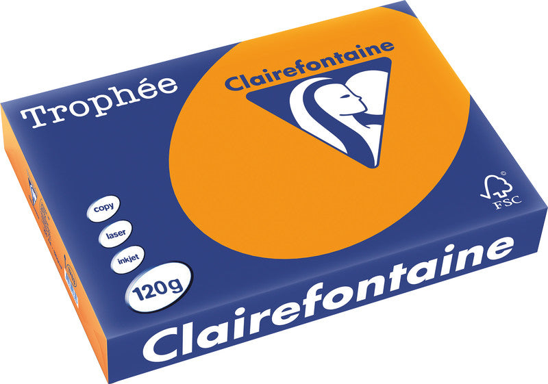 Clairefontaine Kopierpapier – A4, 120 g/m², Orange – für Inkjet/Laser/Kopierer – FSC – 250 Blatt