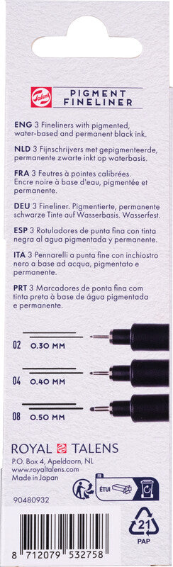 Talens Fineliner – 3er-Set – Schwarz – Wasserfest