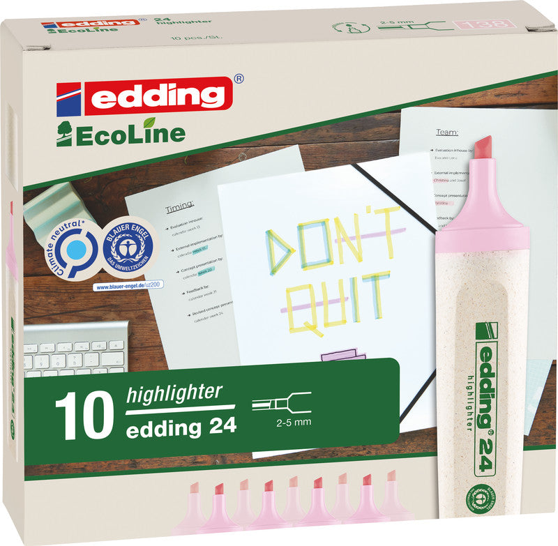 Edding EcoLine Textmarker Pastellrosa – Keilspitze, 2–5 mm, nachfüllbar, Blauer Engel