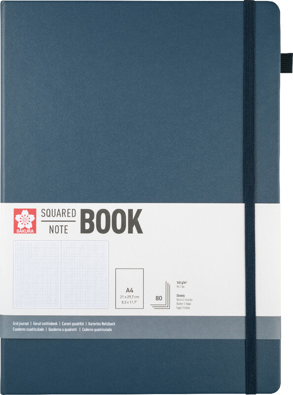 Sakura Notizbuch, A4, kariert, Leimbindung, Karton, 160 Seiten, 140 g/m² – Indigo