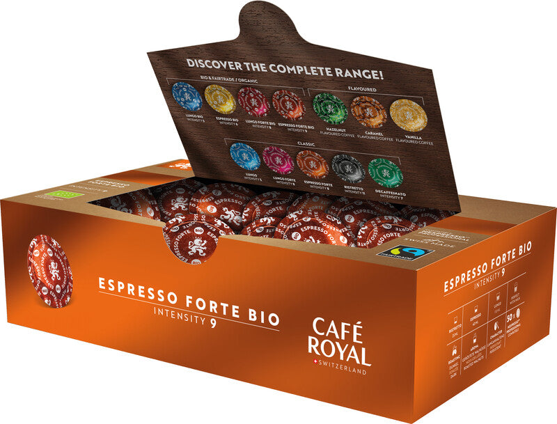 Café Royal Kaffeepads Espresso Forte – für Nespresso Professional – Intensität 9 – Bio – 50 Pads
