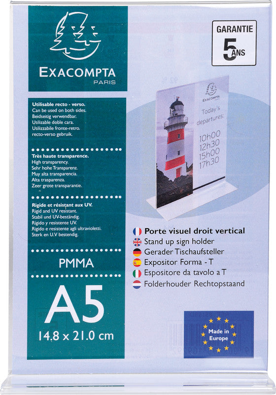 Exacompta Tischaufsteller 85158D – für A5 – 1 Fach – Hochformat – T-Form – transparent