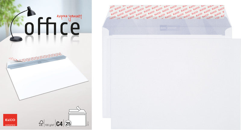 ELCO Couvert C6/5 (229 × 114 mm), mit Fenster, selbstklebend (Optifix), hochweiss, 80 g/m² – 25 Stk.