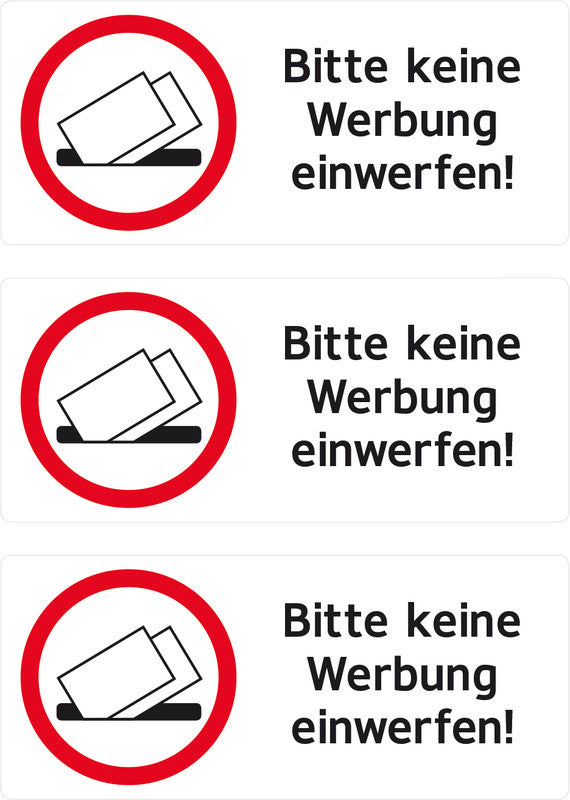 HERMA Hinweisaufkleber Bitte keine Werbung einwerfen – 84 × 120 mm – permanent – Folie – schwarz/weiss – 3 Stk.