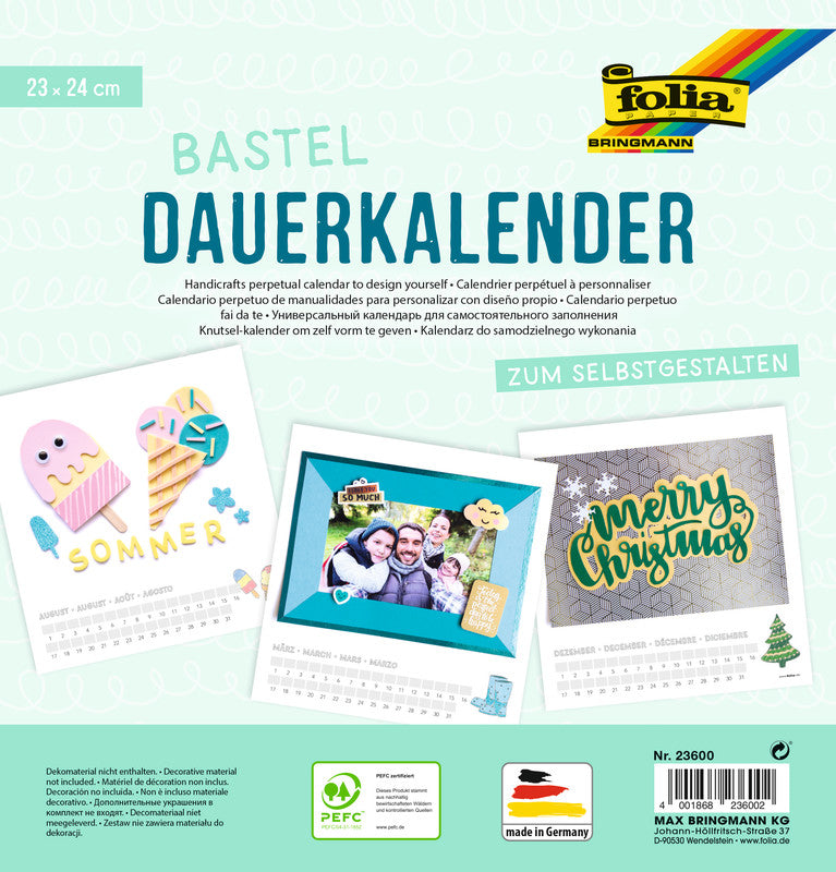 Folia Bastel-Dauerkalender immerwährend – 23 × 24 cm – mit Tagesfeldern, mit Aufhänger