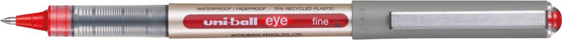 Uni-Ball eye fine ECO – Tintenroller, dokumentenecht, mit Kappe, 0,5 mm, rot, für Linkshänder