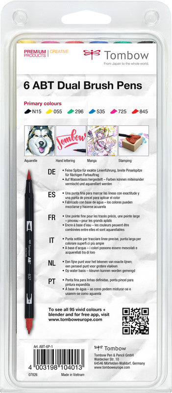 Tombow Filzstifte ABT Dual Brush Pen, auswaschbar, 6 Farben