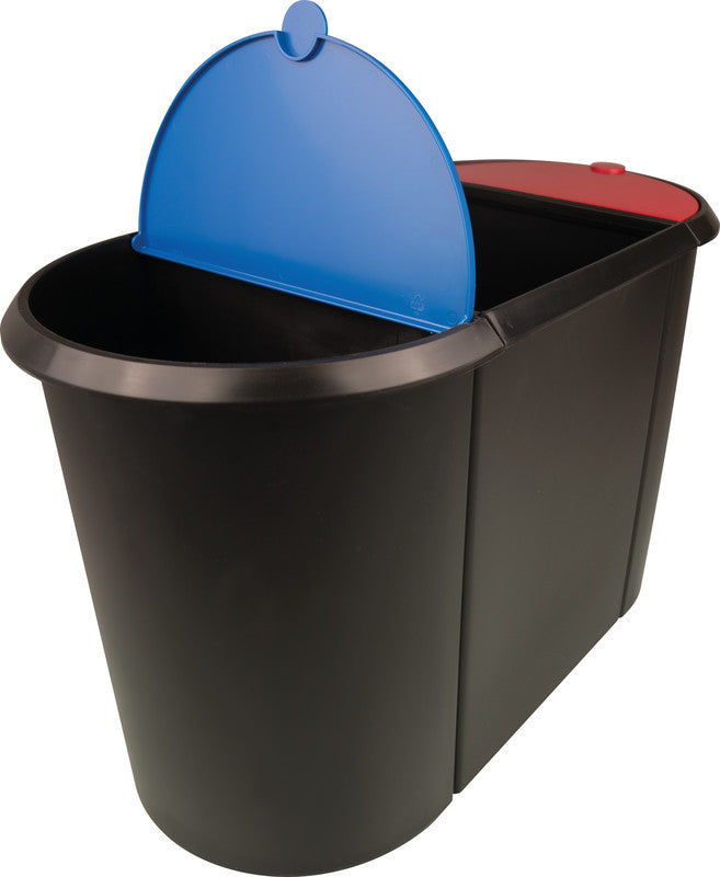 Helit Papierkorb the triple – 20 l – Kunststoff, schwarz – B × H × T 280 × 350 × 555 mm