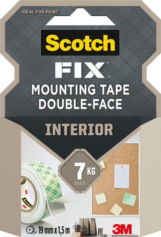 Scotch Montageband, stark, für den Innenbereich, für glatte Oberflächen – 19 mm × 1,5 m, weiss, bis 1 kg/22 cm