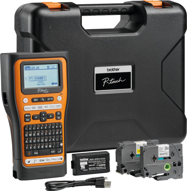 Brother E560BTVP – Beschriftungsgerät für TZe-Bänder 3,5–24 mm, USB, Bluetooth, Auto-Cutter