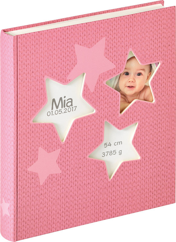 Walther Design Fotoalbum Baby Estrella – für 280 × 305 mm, rosa, illustrierter Vorspann, Karton