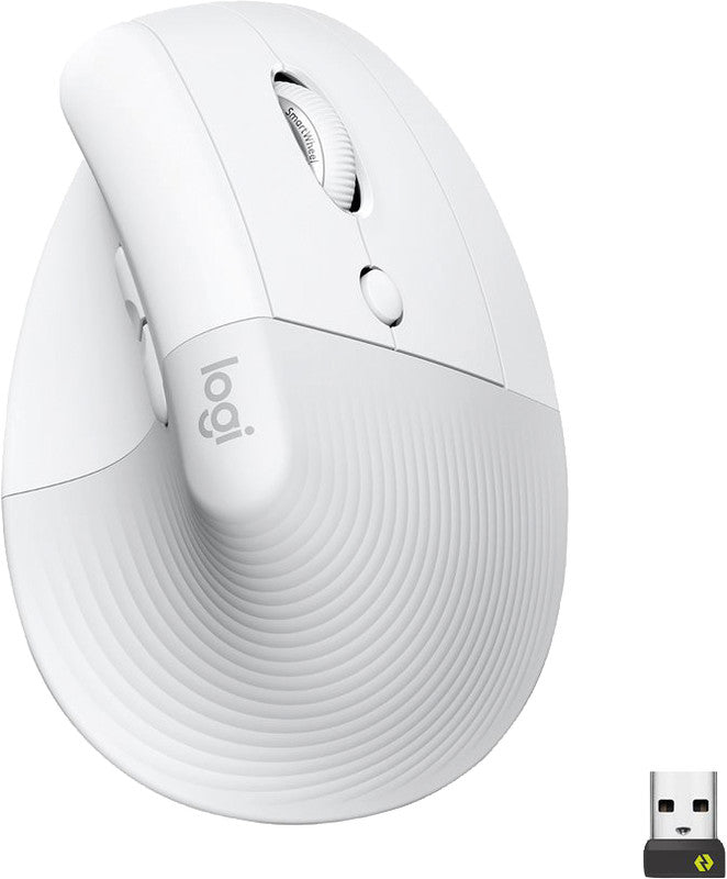 Logitech Lift for Business Ergonomische Maus – kabellos, für Rechtshänder, vertikal, Bolt-Empfänger, weiss