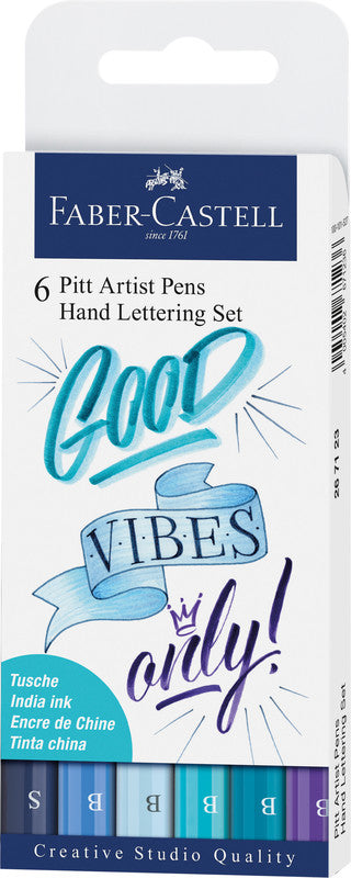 Faber-Castell Pitt Artist Pen Lettering Blautöne Fineliner – 6er-Set – wasserfest