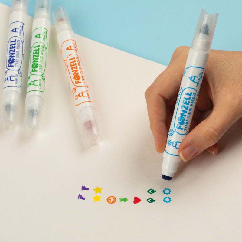 Fonzell Stempel-Filzstifte, Strichbreite 7,7–8,8 mm, 12 Farben, 12 Motive