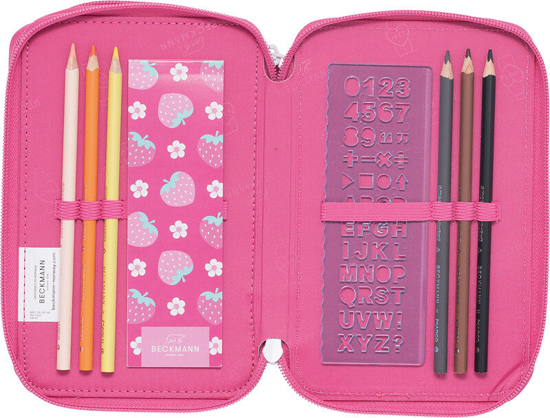 Beckmann Classic Triple Etui, gefüllt – Strawberry – Kunststoff – 13 × 20,5 × 7 cm