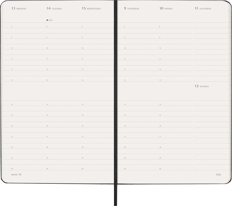 Moleskine Agenda – 1 Woche/2 Seiten, gebunden, 13 × 21 cm, Jan–Dez, 2026, Englisch, Schwarz, FSC
