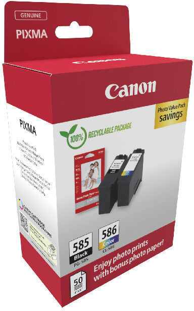 Canon Tintenpatronen-Multipack PG-585/CLI-586 Photo Cube, mit Fotopapier 3,9" × 5,9" (50 Blatt) – für Pixma