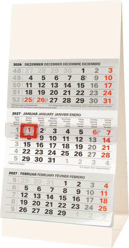 Biella 3-Monats-Pultsteller Desktop Peak 2026 – 9,5 × 19,8 cm – mit Datumschieber