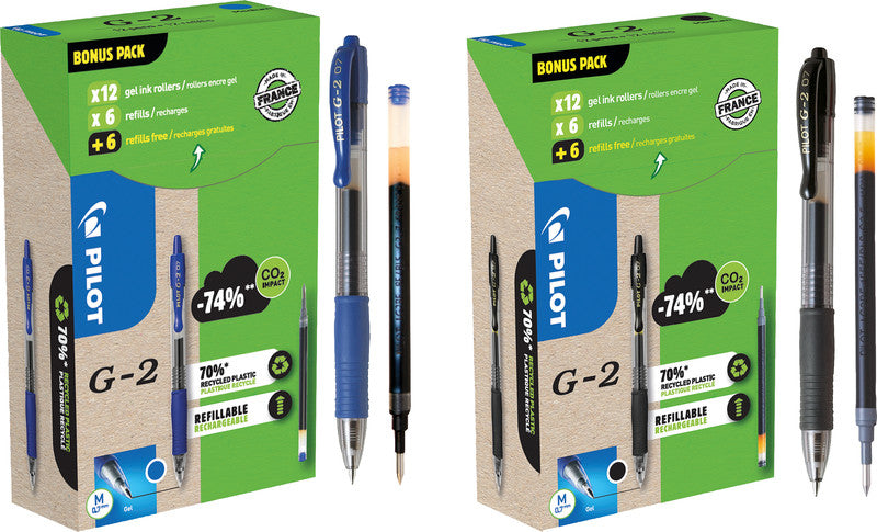 Pilot G-2 Gelschreiber – Schwarz, 0,7 mm, Druck, Nachfüllbar