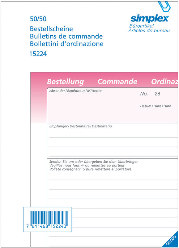 Simplex Formularblock – Bestellscheine, Französisch, 100 Blatt, A6