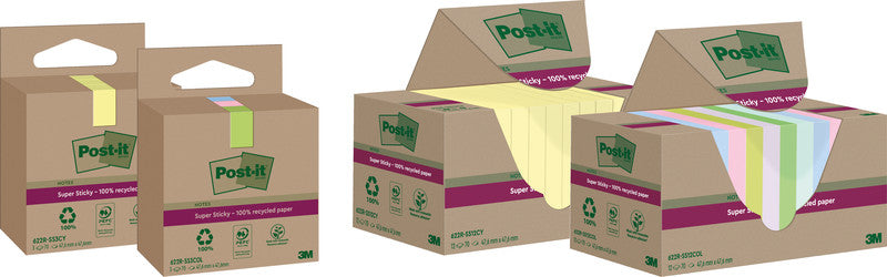 Post-it Haftnotizen Super Sticky – 76×76 mm – sortiert, 18×70 Blatt, PEFC