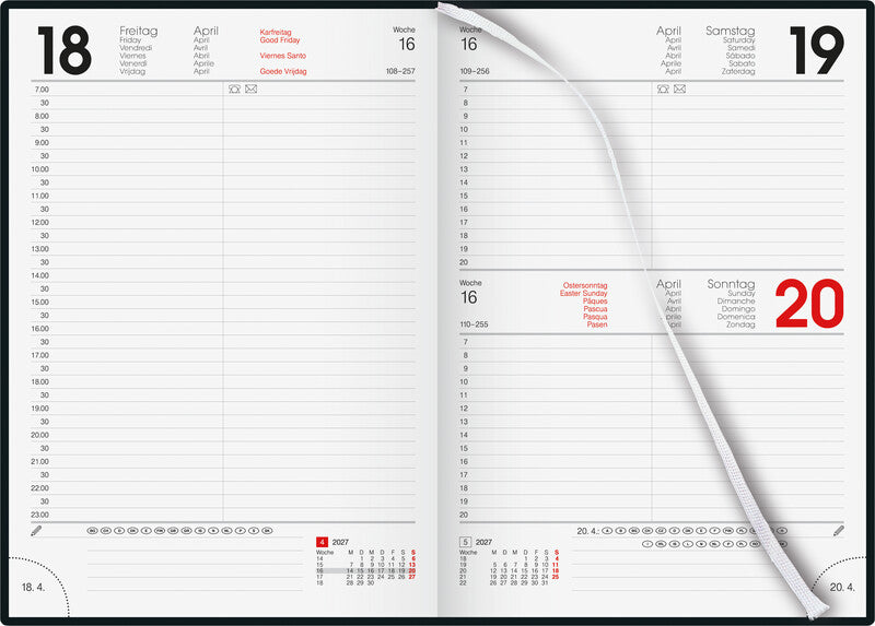 Biella Budget Agenda – 1 Tag pro Seite, gebunden, 14,5 × 20,5 cm, 2027, 1/2-Stunden-Takt, schwarz, FSC