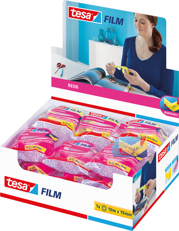 TESA Büro-Klebeband Removable Neon – wiederablösbar, 19 mm × 10 m, sortiert