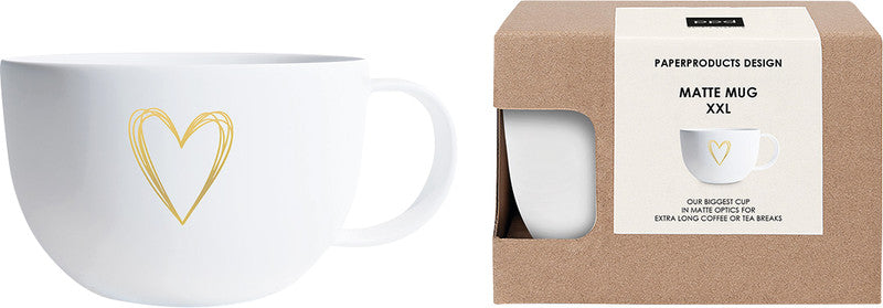 Ppd Pure XXL Tasse – 0,55 l, Porzellan, weiss, spülmaschinenfest, mikrowellengeeignet, Motiv Herz Gold