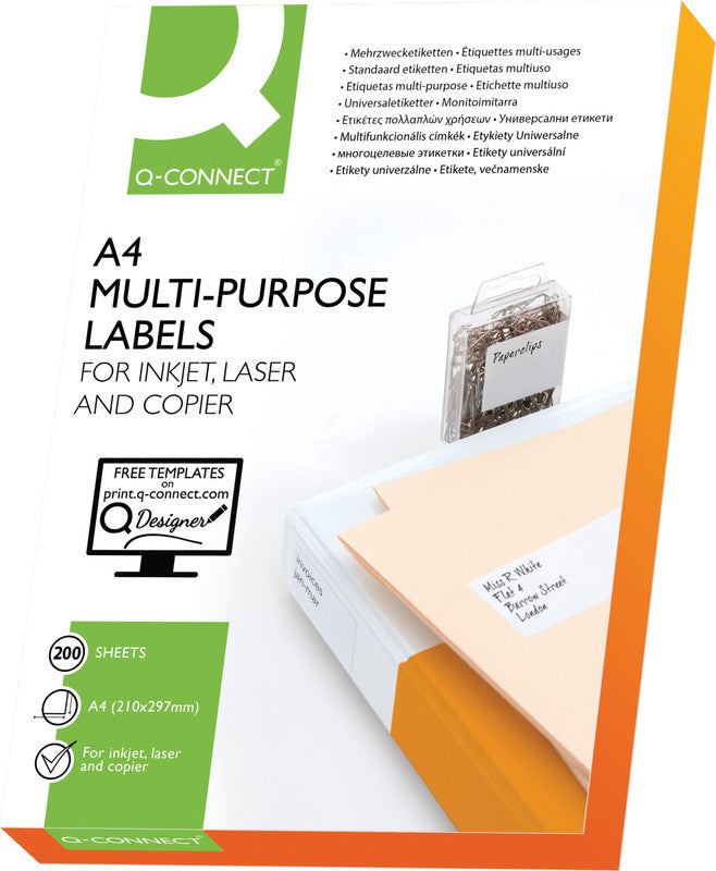Q-connect Etiketten, 105 mm × 149 mm, weiss, Papier, permanent, 200 Blatt (800 Etiketten)