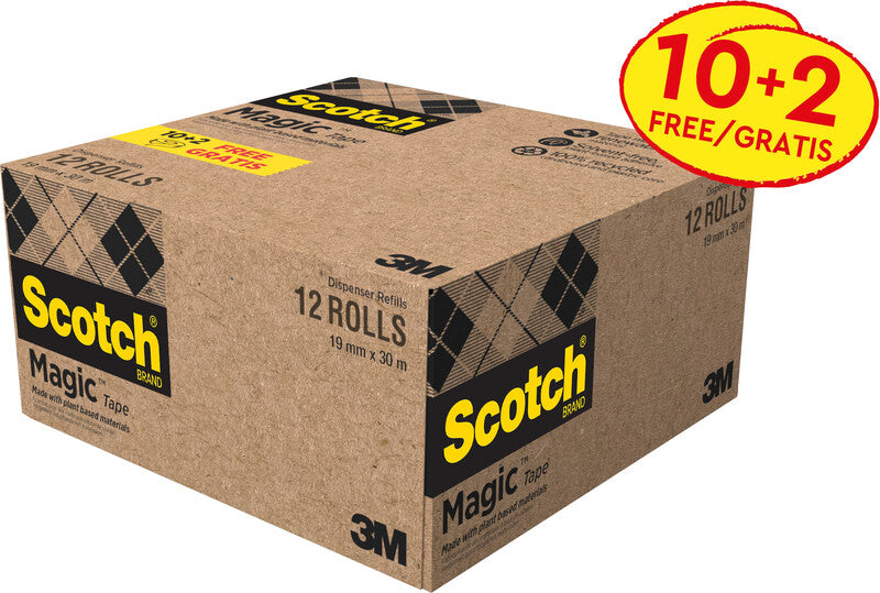 Scotch Klebeband Magic 900 – permanent, 19 mm × 33 m, transparent, 12 Rollen