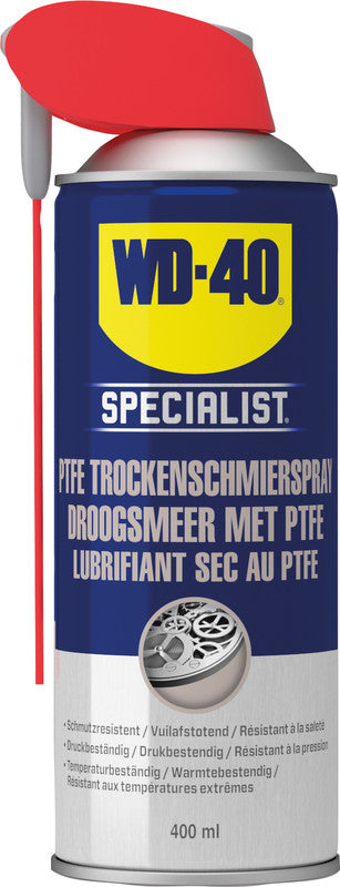 WD-40 PTFE-Trockenschmierspray – Transparent, für Metall, Glas, Kunststoff, 400 ml, −45 bis +260 °C
