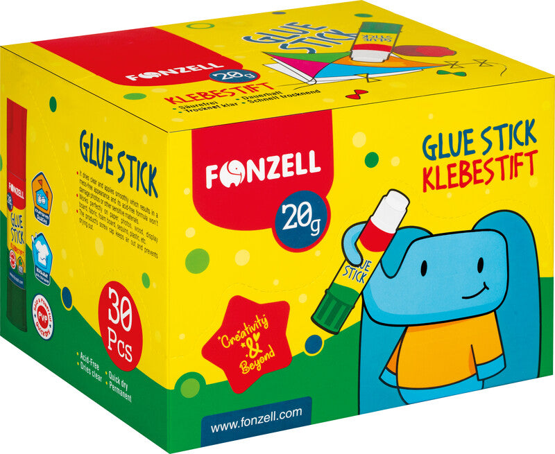 Fonzell Klebestift – permanent, transparent, lösemittelfrei, 20 g, für Papier, Fotos, Stoff u. a.