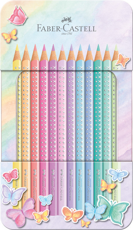 Faber-Castell Aquarellfarbstifte Grip Sparkle – 12 Farben, im Metalletui, Ø 3 mm, dreikantig, FSC