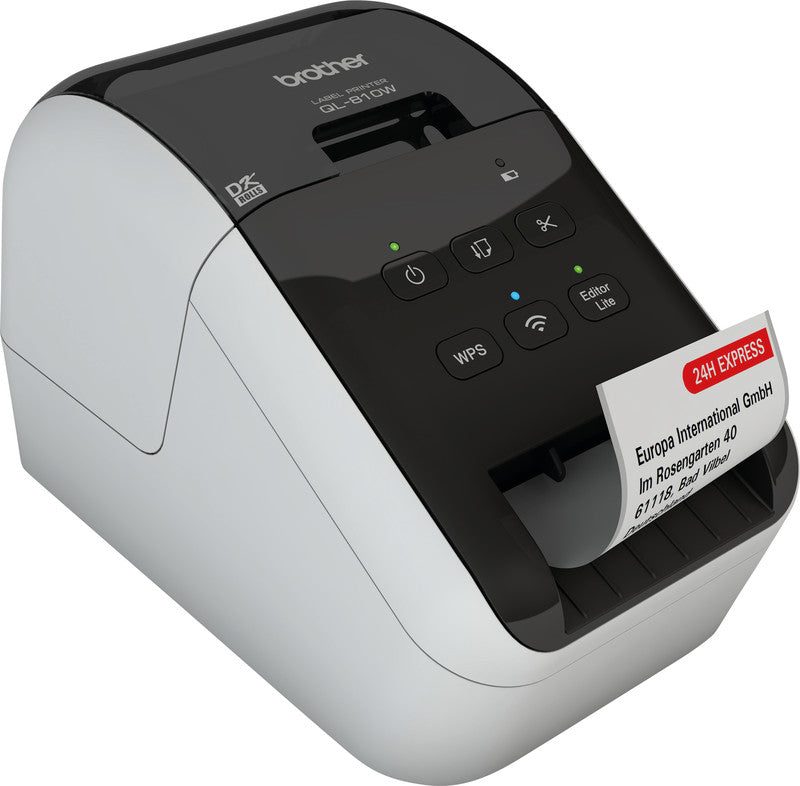 Brother QL-810Wc – Etikettendrucker, Thermodirekt, für DK-Rollen bis 62 mm, 2-farbig (schwarz/rot), USB, 300 dpi