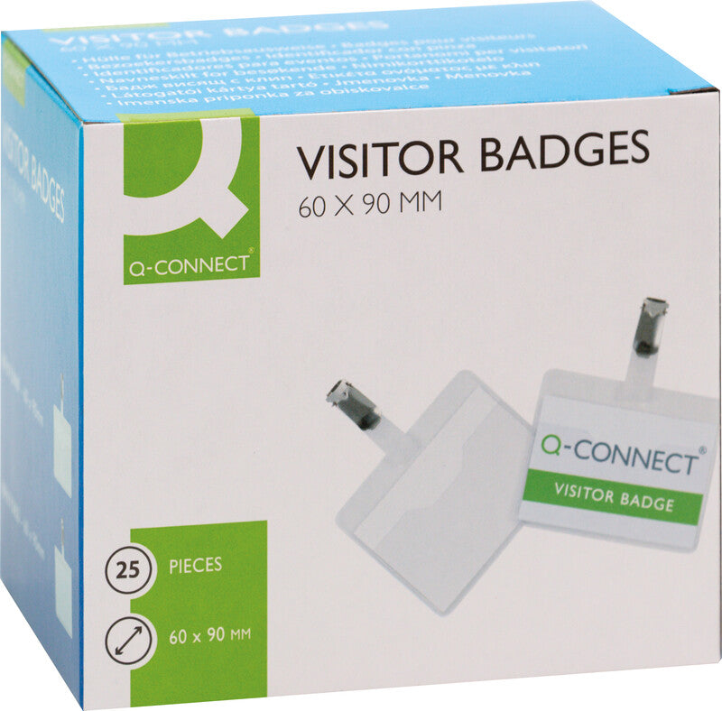 Q-CONNECT Namensschild – 90 × 60 mm, transparent, Kunststoff, Clip – 25 Stk