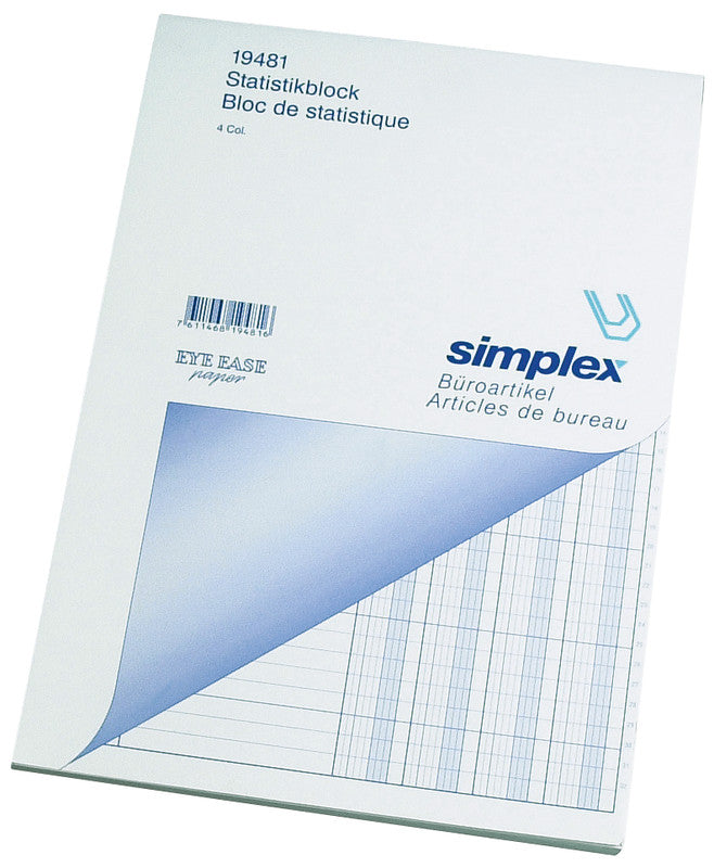 Simplex Statistikblock A4, Leimbindung, Karton, 50 Blatt, 100 g/m² – Weiss