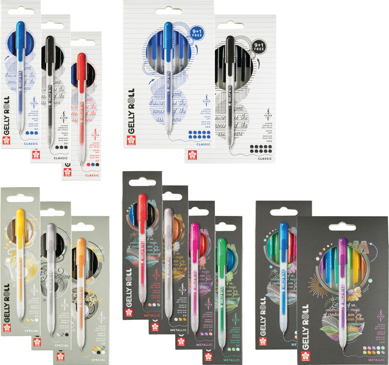 Sakura Gelschreiber 3er Set – 3 Farben, 0,5 mm, schnelltrocknend, Druckmechanik