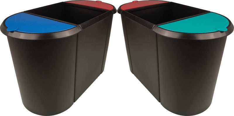 Helit Papierkorb the triple – 20 l – Kunststoff, schwarz – B × H × T 280 × 350 × 555 mm