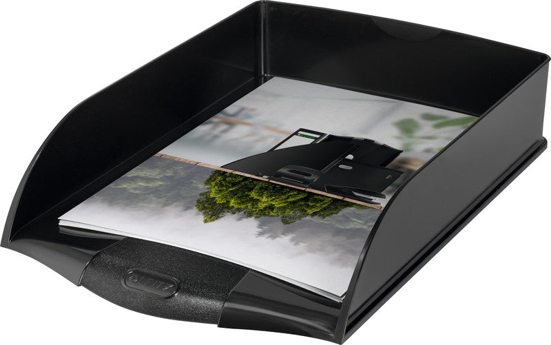 Leitz Briefkorb – mit Griffausschnitt, mit Beschriftungsfeld, glänzend, schwarz, B 255 × H 70 × T 385 mm