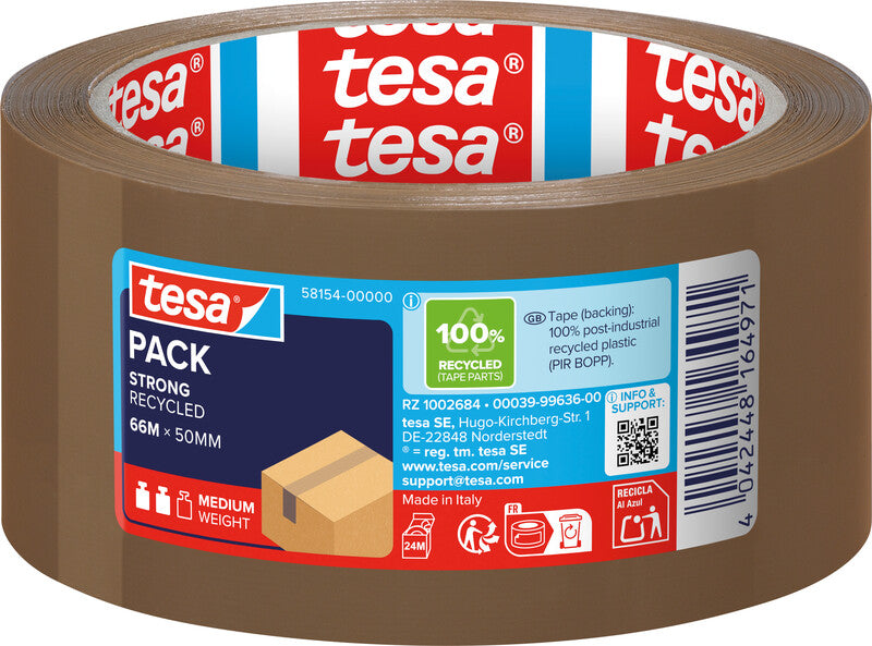 tesa Verpackungsband – 50 mm × 66 m, braun, stark, eco:plus