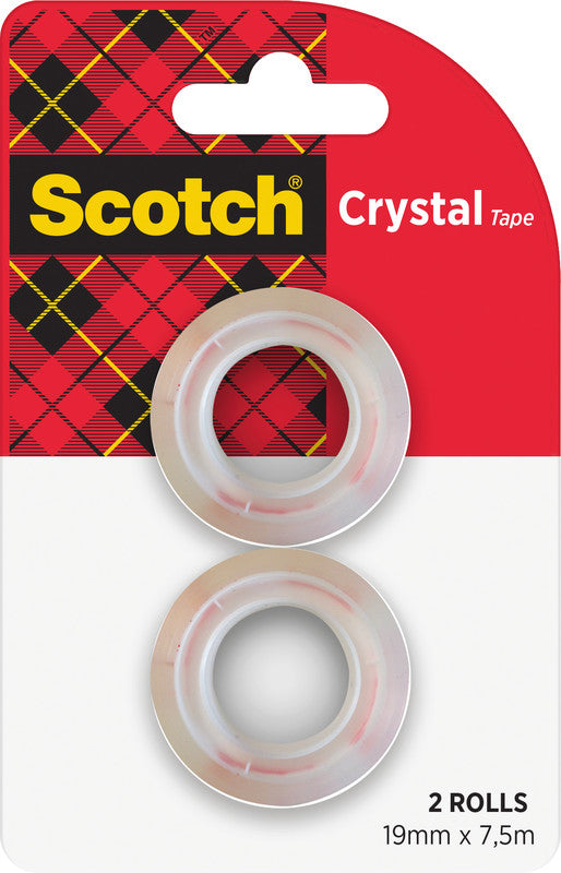 Scotch Büro-Klebeband Crystal – permanent, Kunststoff, 19 mm × 7,5 m, transparent, Kern Ø 25 mm, 2 Rollen