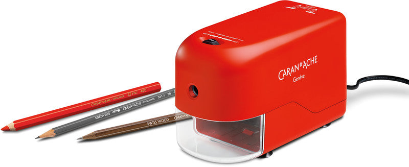 Caran d-Ache Caran d'Ache Spitzer – elektrisch, netzbetrieben, mit Behälter, für Bleistifte & Farbstifte 8–12 mm, Kunststoff, rot, 477