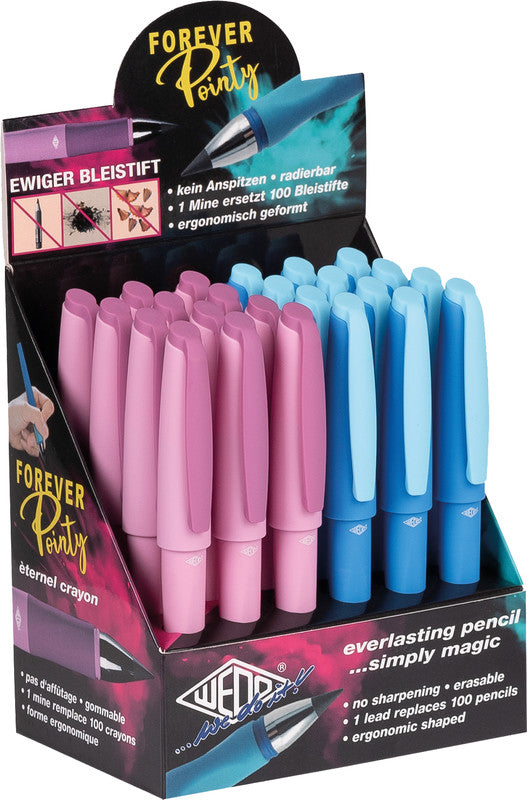 Wedo Pointy Forever Bleistift, Griffzone, mit Kappe, mit Clip, farbige Mine Ø 2 mm sortiert