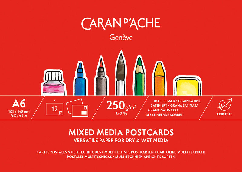 Caran d-Ache Caran d'Ache – Postkartenblock, Papier, 14,8 × 21 cm, Weiss, 12 Blatt