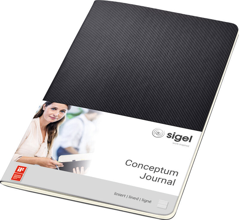 Sigel Notizheft Conceptum, 135 × 210 mm, liniert, Fadenheftung, Softcover, 64 Seiten, 80 g/m² – schwarz