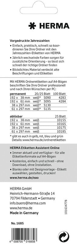HERMA Schuletiketten – Motiv 2025 – 60 × 26 mm, 100 Stk, 20 Bogen, Papier, permanent haftend