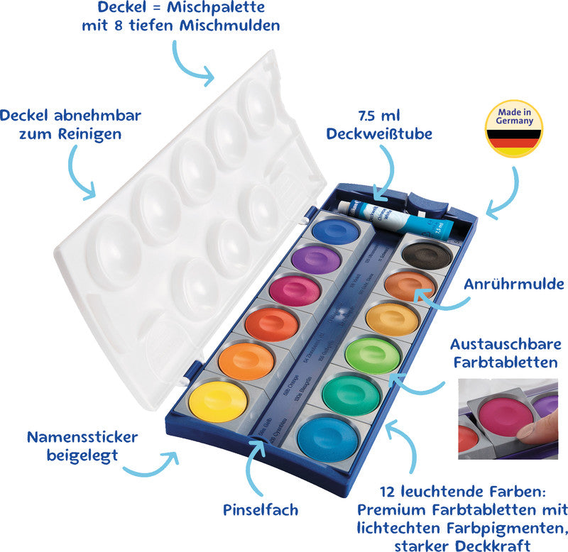 Pelikan Deckfarbkasten – 12 Farben, inklusive Deckweiss