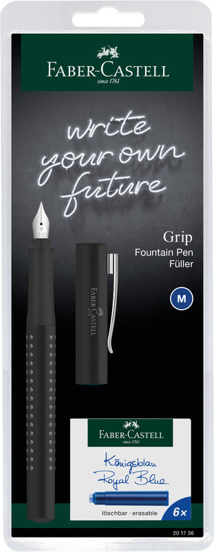 Faber-Castell Grip 2010 Harmony – Federspitze M – für Rechts- & Linkshänder – sortiert, blau – Patronen