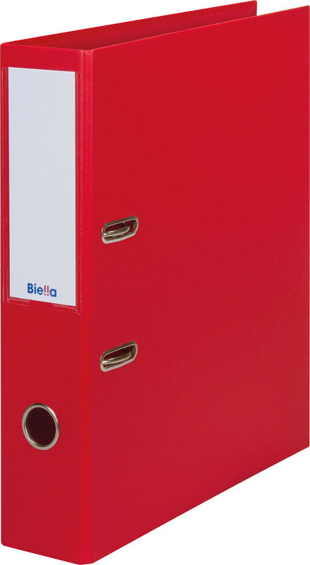 Biella Ordner – A4 hoch – 2-Ring Hebelmechanik, Rücken 70 mm – rot, mit Niederhalter, mit Griffloch