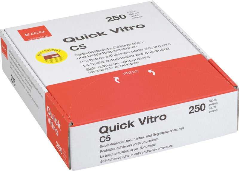 Elco Dokumententasche – C5 (229 × 162 mm), Fenster links, bedruckt, rot, Kunststoff, selbstklebend – 250 Stück